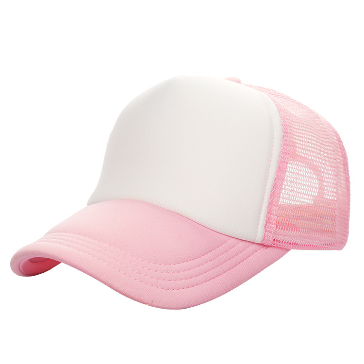 Close-up view of a custom sustainable baseball cap with company logo printed on front, showing breathable mesh back and eco-friendly stitching.