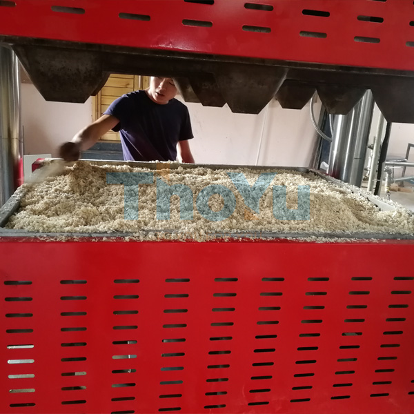 The finished wooden pallets produced by the machine