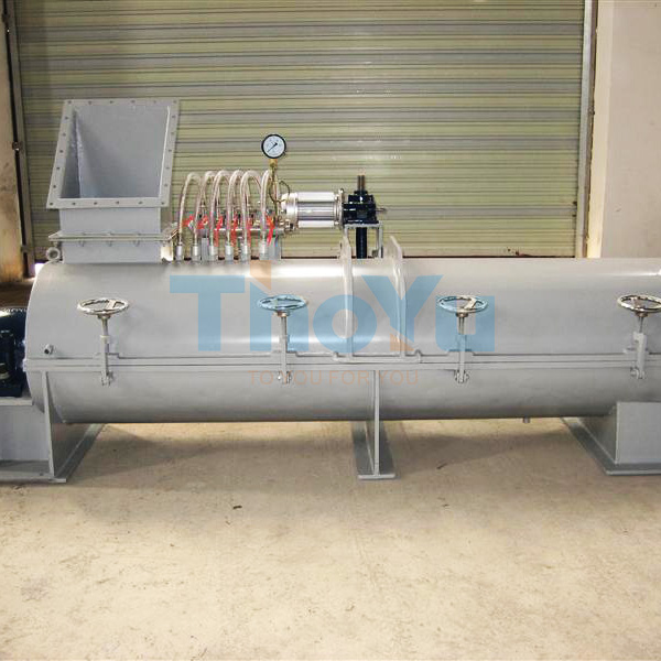 Operator demonstrating touchscreen interface on pallet leg nailing machine, showing real-time adjustment of nail position.