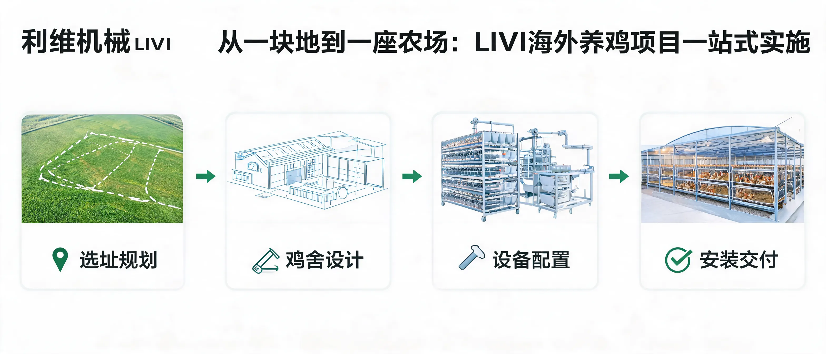 LIVI海外养鸡项目从选址到交付的一站式实施流程示意图