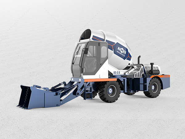 AIMIX AS-6.5 self-loading concrete mixer in a large construction project