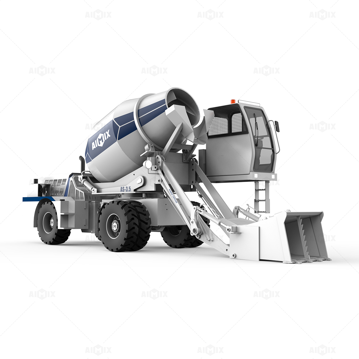 Ilustrasi pengaturan sudut rotasi tangki pengaduk AIMIX AS-4.5 di proyek konstruksi