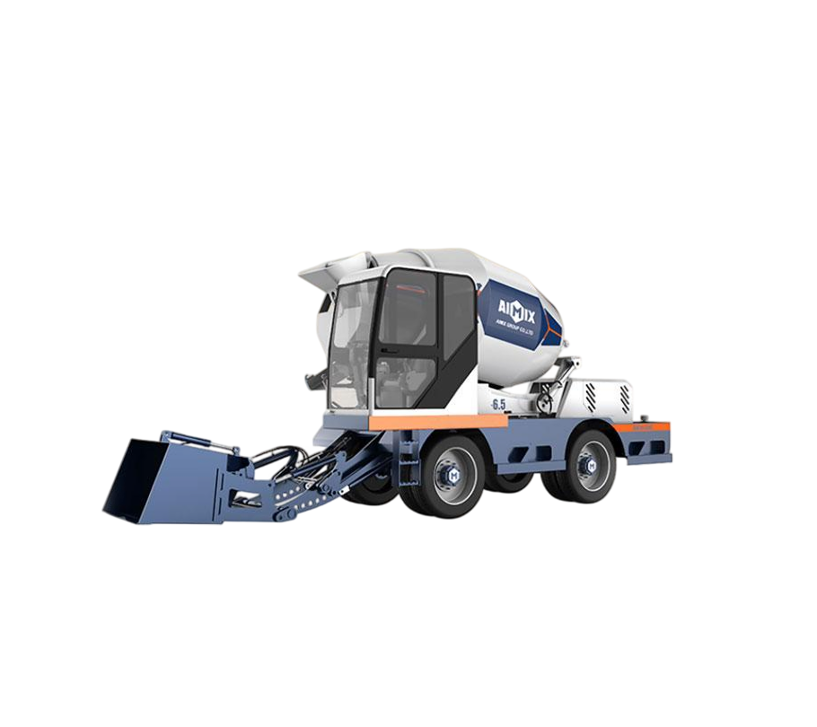 AIMIX AS - 2.6 self - loading concrete mixer truck on a construction site