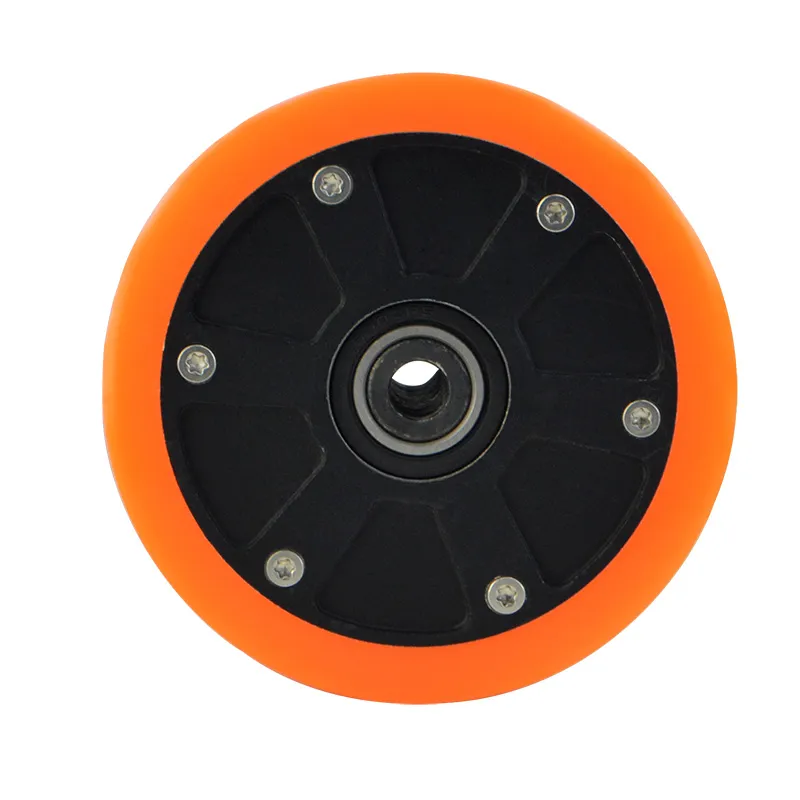 Pneu de 3 polegadas de diâmetro, 70 mm de largura, eixo central com furo passante de 55 mm, borracha PU amarela tipo sensor Hall
