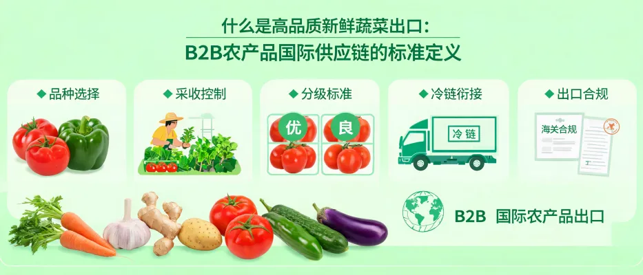 番茄、黄瓜、茄子等新鲜蔬菜与冷链物流箱并列，象征郑州丰绿的B2B出口供应链标准与品质保障