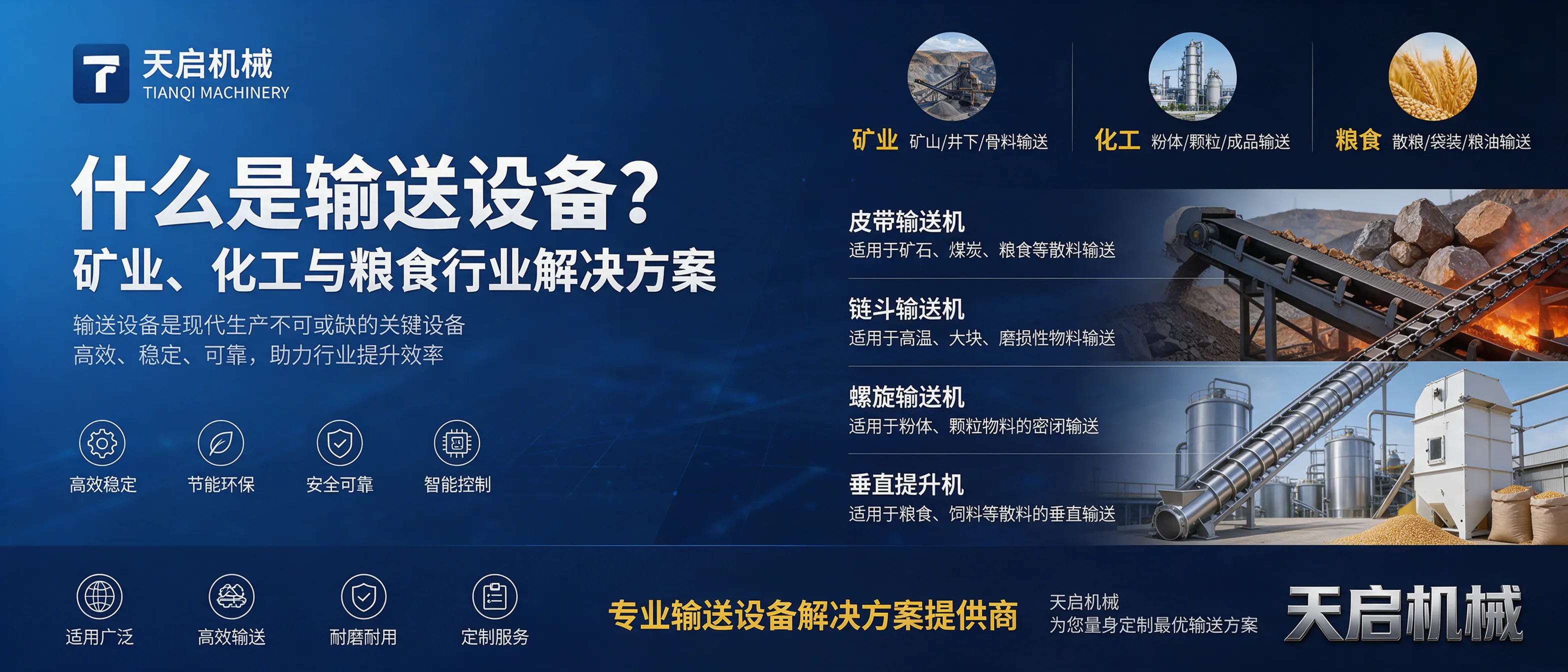 矿业、化工与粮食行业使用的输送设备及物料输送解决方案示意图
