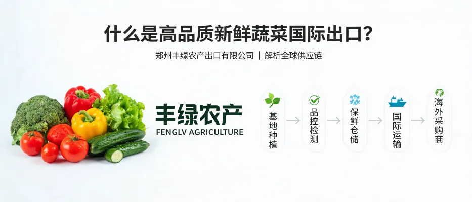 展示新鲜蔬菜产地供应、品质控制与全球出口交付的国际供应链场景
