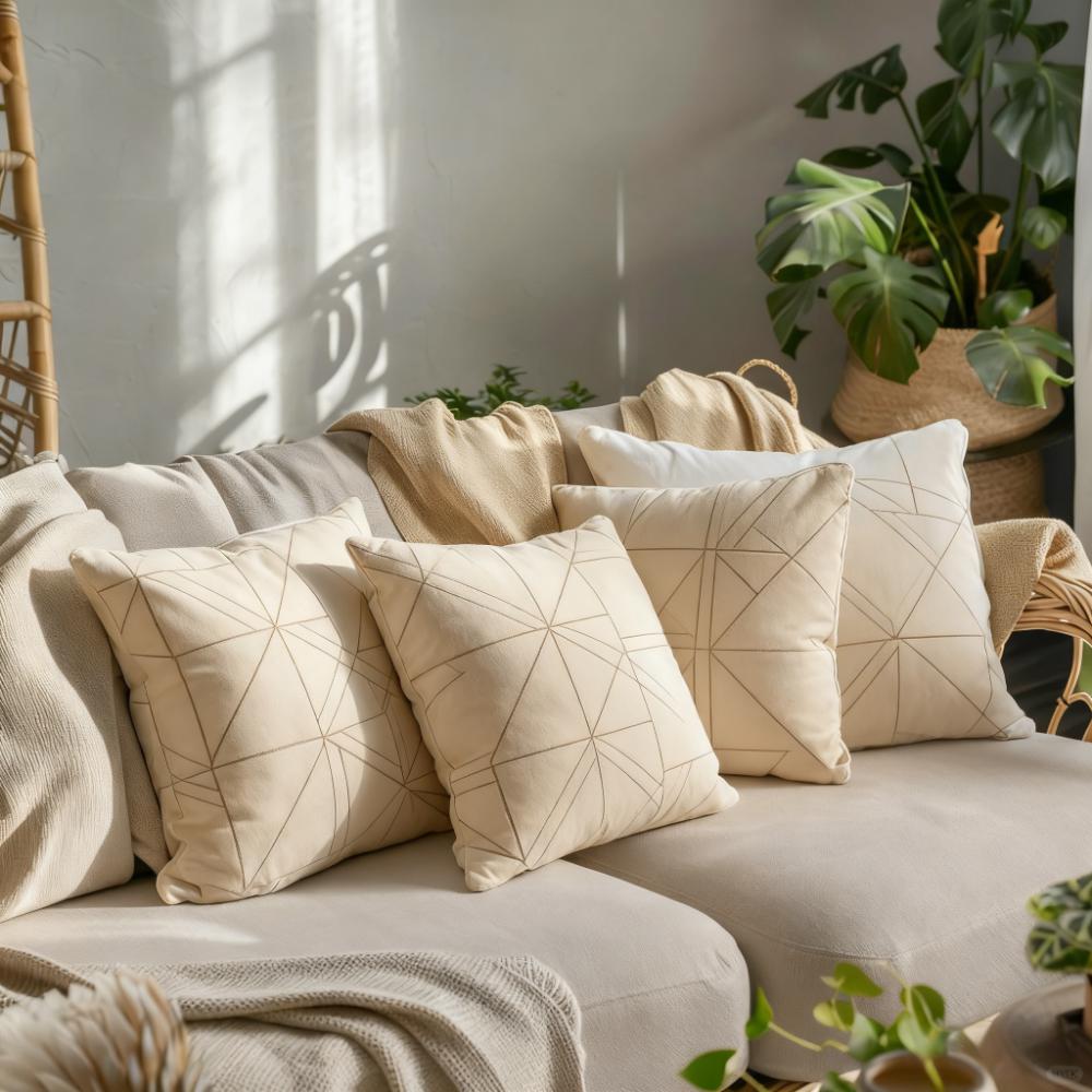 Pillows with distinct styles suitable for North American, European, and Middle Eastern markets side by side