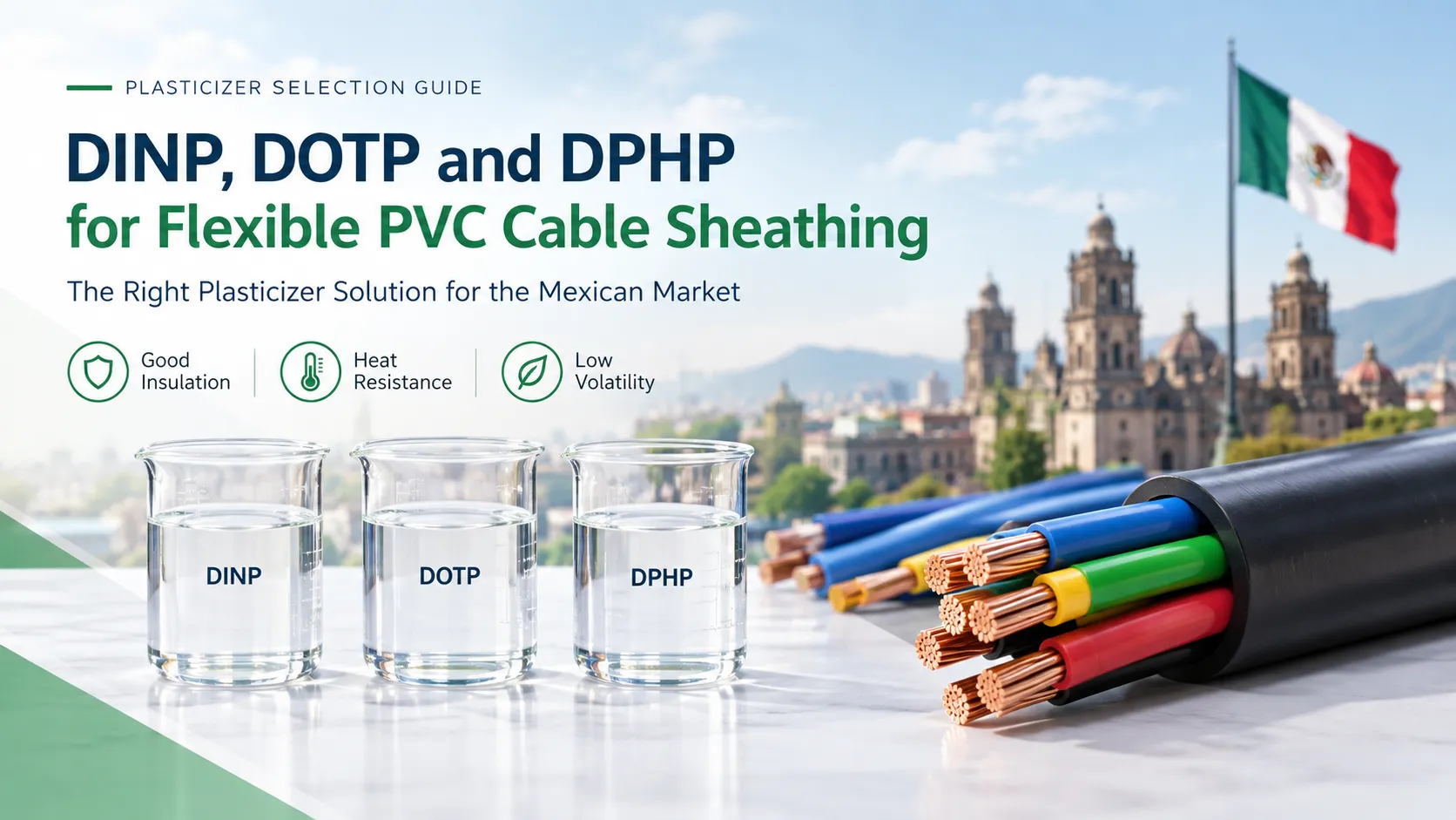 Comparison of DINP, DOTP, and DPHP plasticizers for flexible PVC wire and cable sheathing production in Mexico
