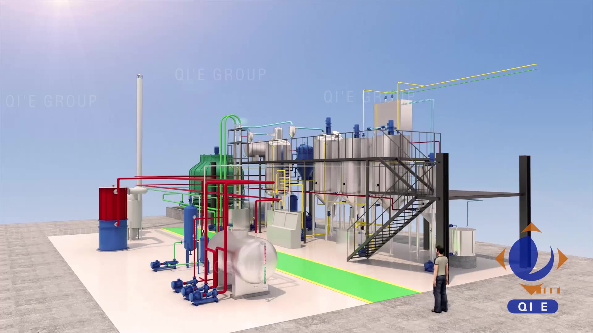 Modular corn germ oil processing units arranged in sequence for easy installation and maintenance.