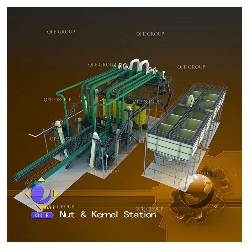 Diagram showing the layout of key components in a palm oil processing line including press, extractor, and refining units