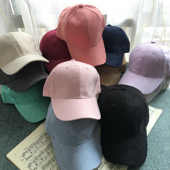 Custom suede baseball caps in various colors