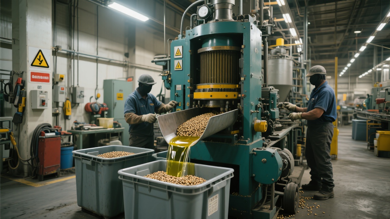 Diagram illustrating automated oil press operational workflow